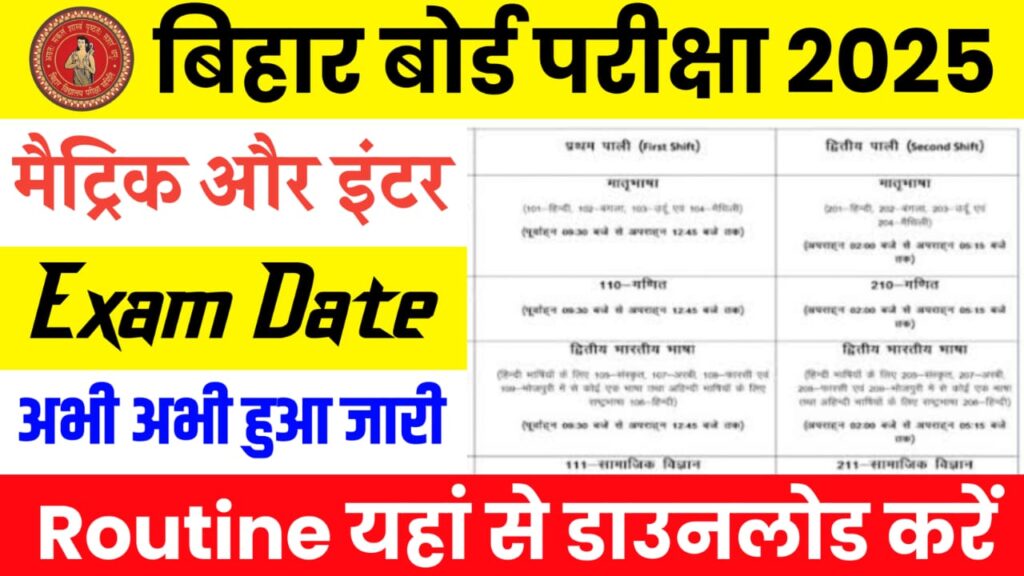 Bihar Board 10th Final Exam Routine 2025:
