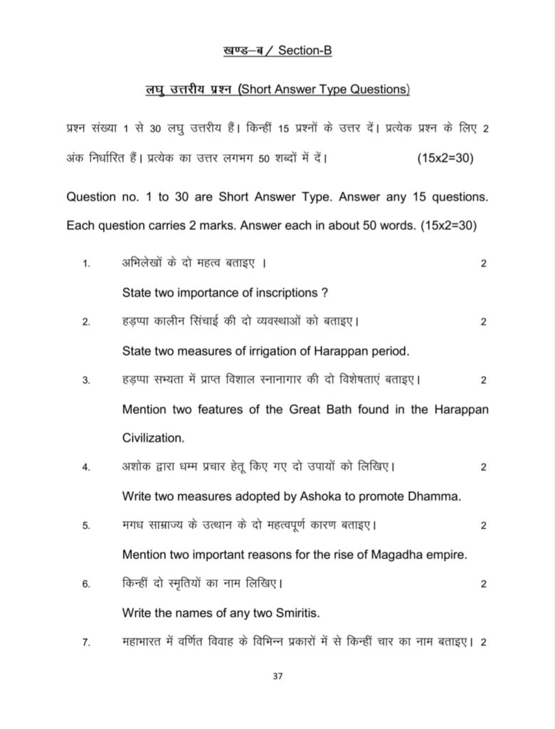 Bihar Board Class 12th History 8 February Exam Subjective Answer Key Download Active Link 2025