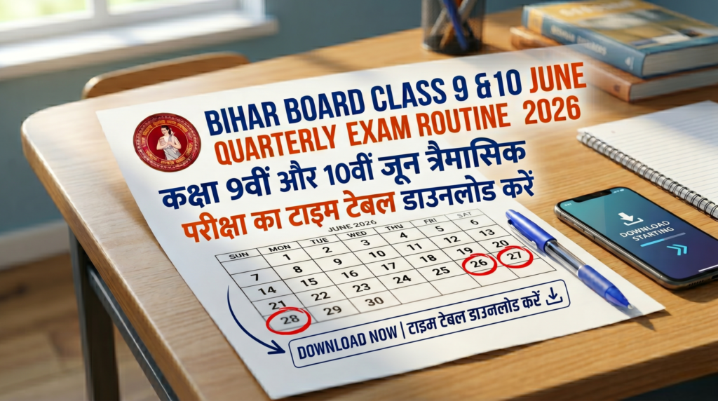 Bihar Board Class 9th & 10th June Quarterly Exam Routine 2026 : कक्षा 9वीं और 10वीं जून त्रैमासिक परीक्षा का टाइम टेबल डाउनलोड करें